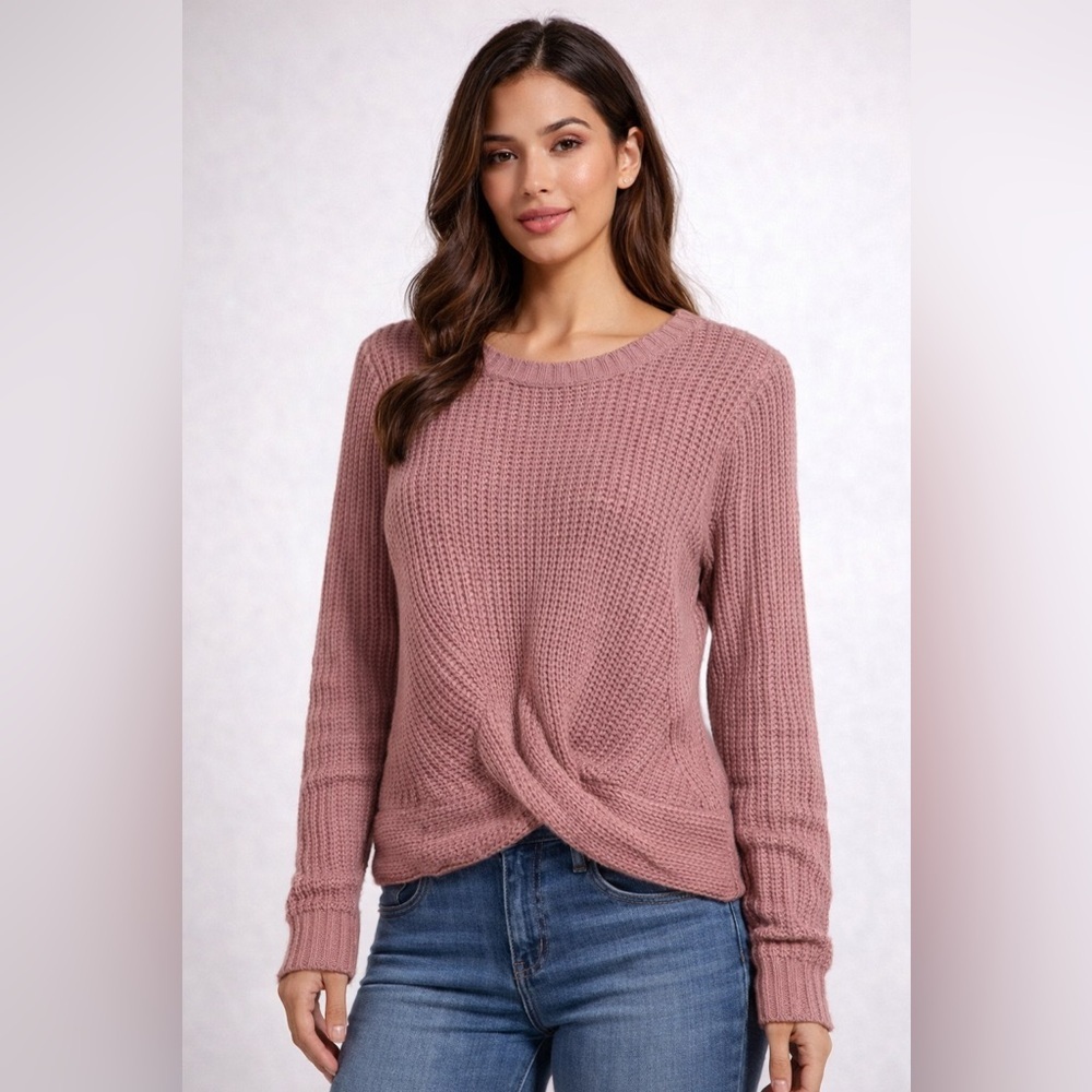 Full Circle Trends Womens Mauve Twist Front Knit Sweater Size Medium Long Sleeve